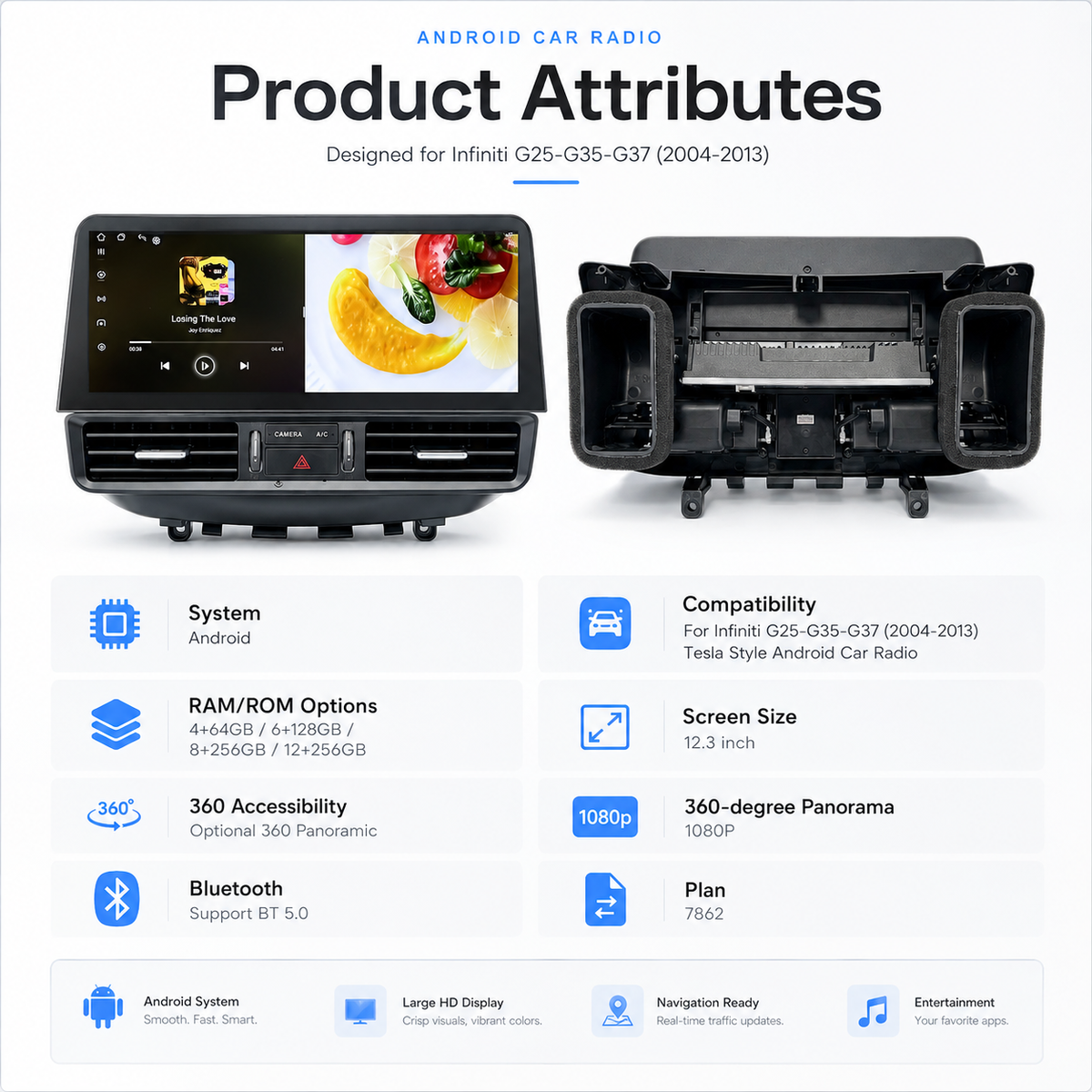 VQ NATION V2 12.3" Modern Android Auto / CarPlay Head Unit